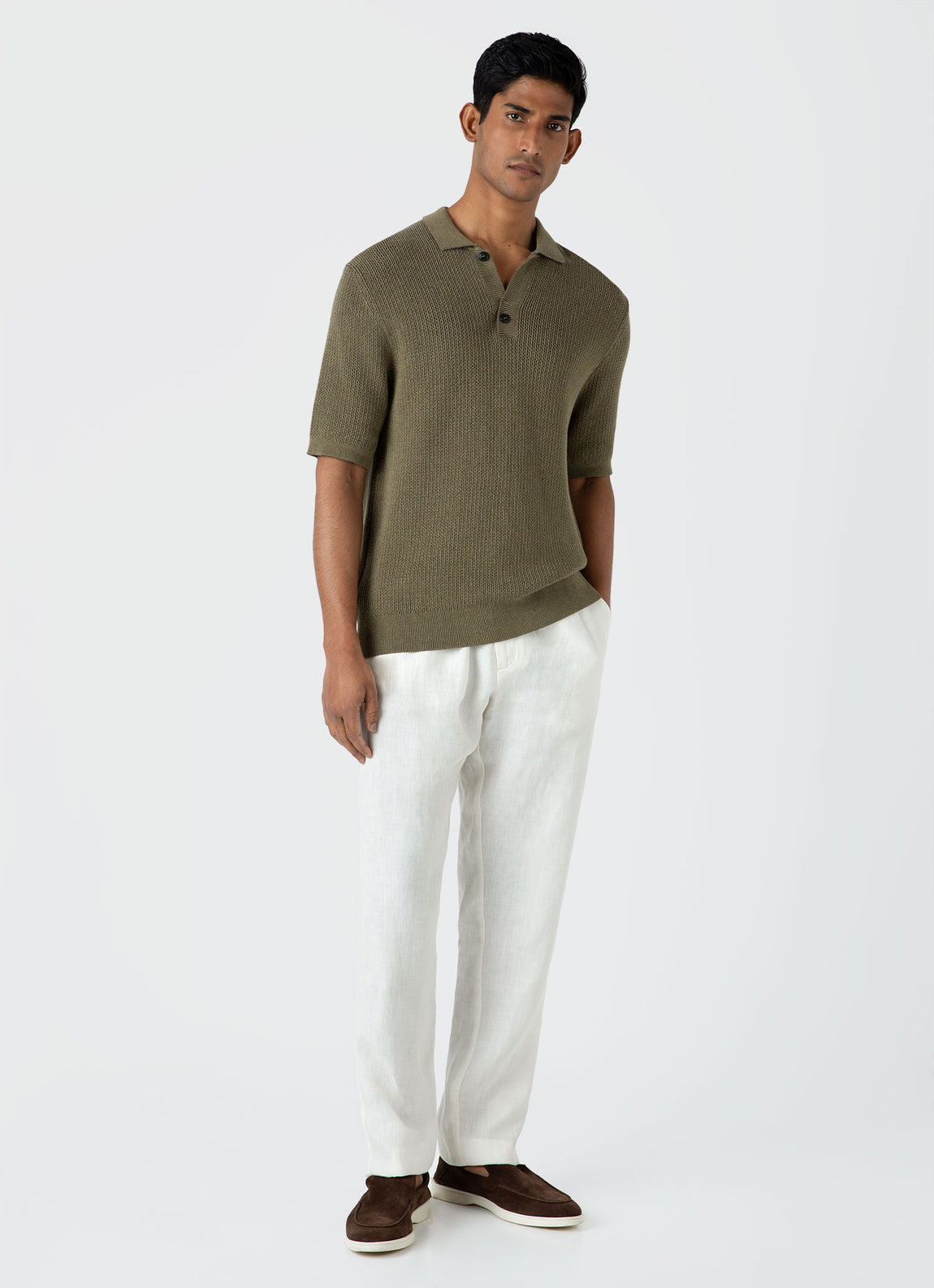 Men's Textured Knit Polo Shirt in Khaki