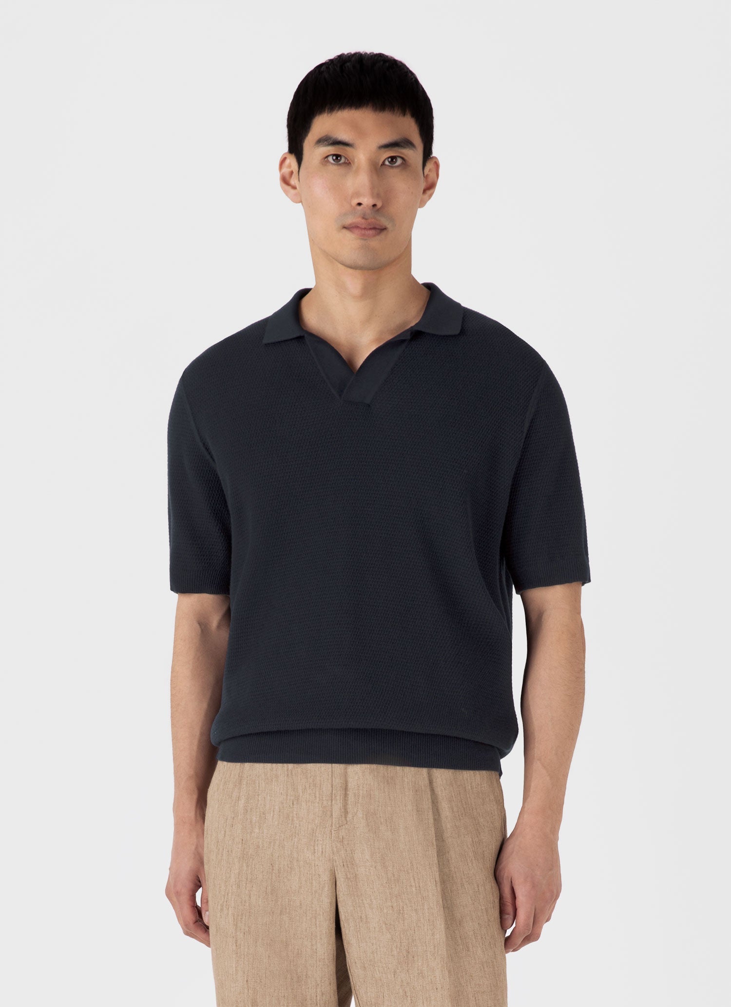 Men's Compact Mesh Knit Polo Shirt in Navy