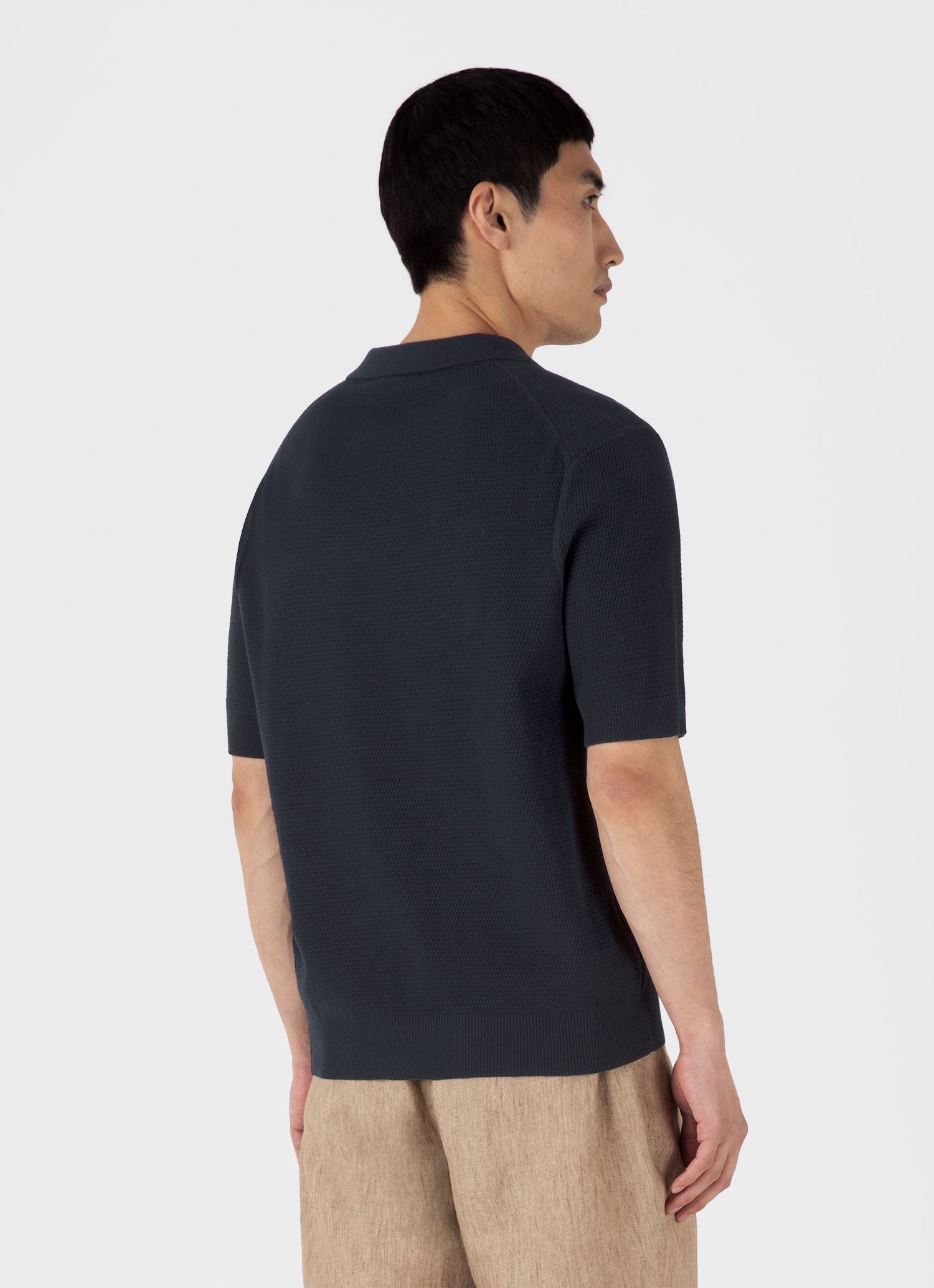 Men's Compact Mesh Knit Polo Shirt in Navy