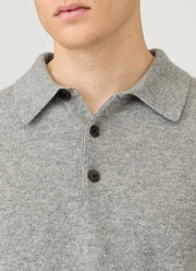 Men's Cashmere Polo Shirt in Grey Melange