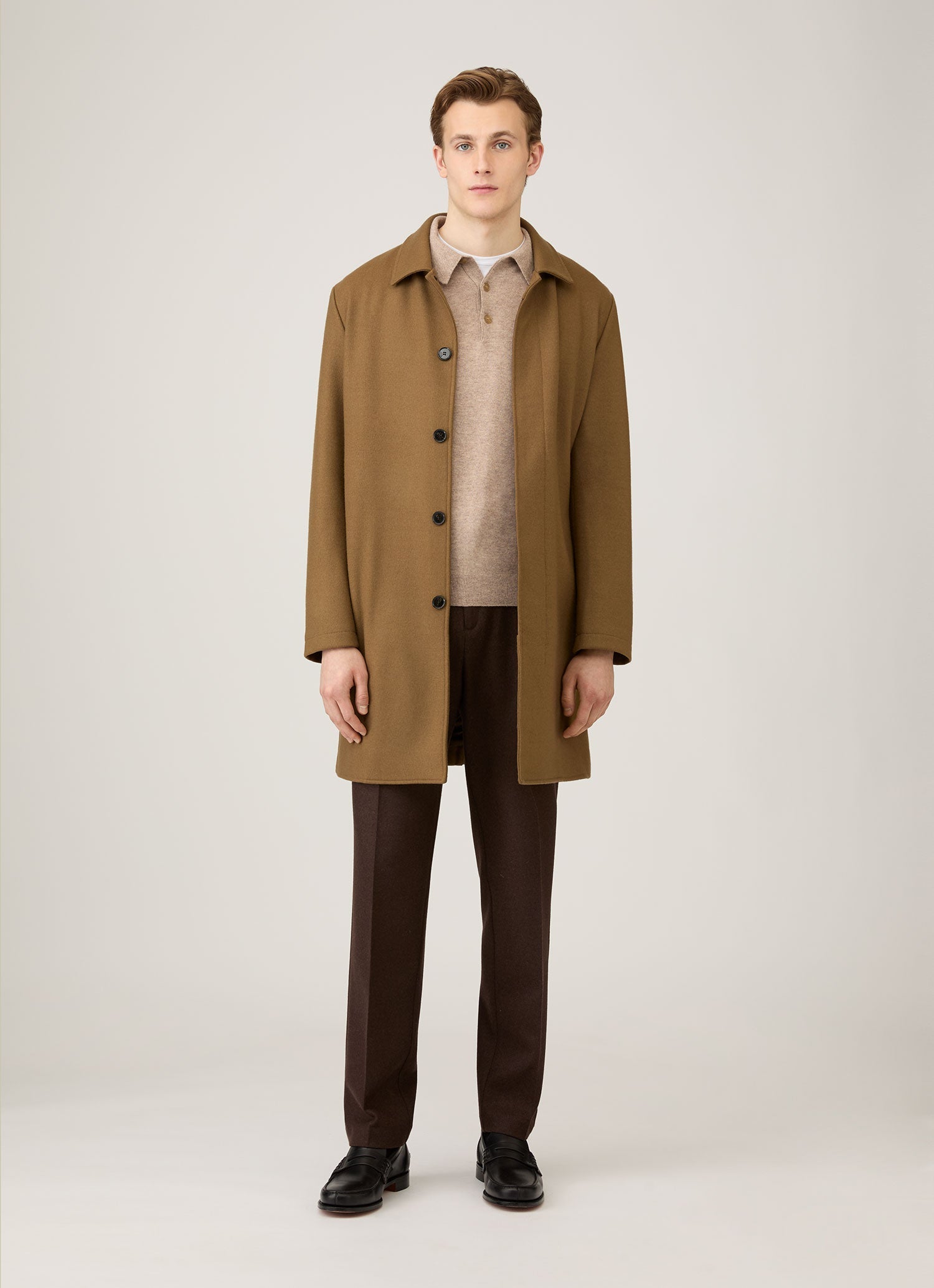 Men's Cashmere Polo Shirt in Oatmeal Melange