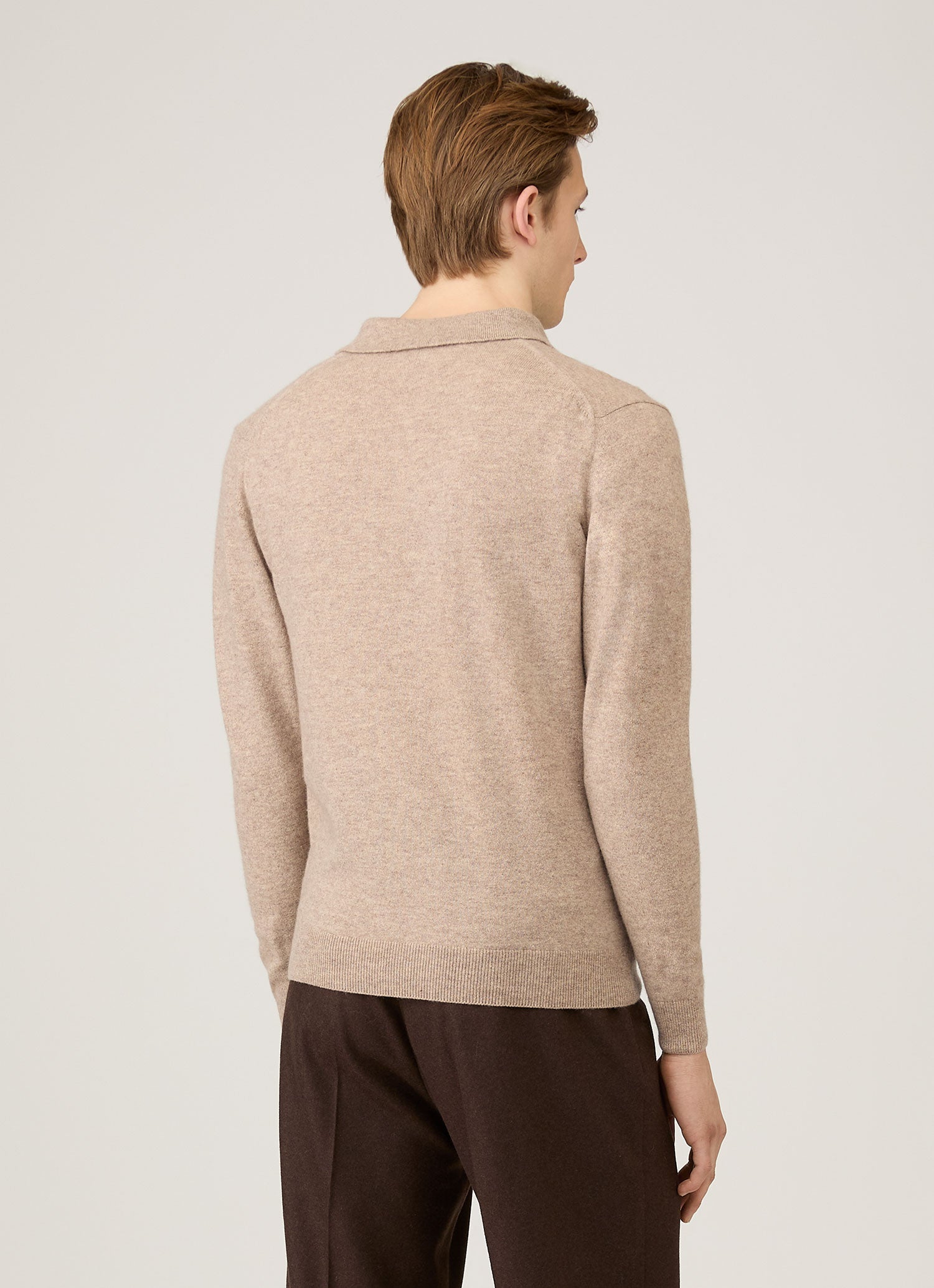 Men's Cashmere Polo Shirt in Oatmeal Melange