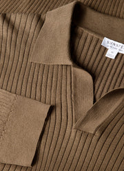 Men's Long Sleeve Fine Rib Silk Cotton Polo Shirt in Dark Cedar