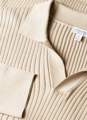 Men's Long Sleeve Fine Rib Silk Cotton Polo Shirt in Hazelwood