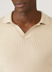 Men's Long Sleeve Fine Rib Silk Cotton Polo Shirt in Hazelwood