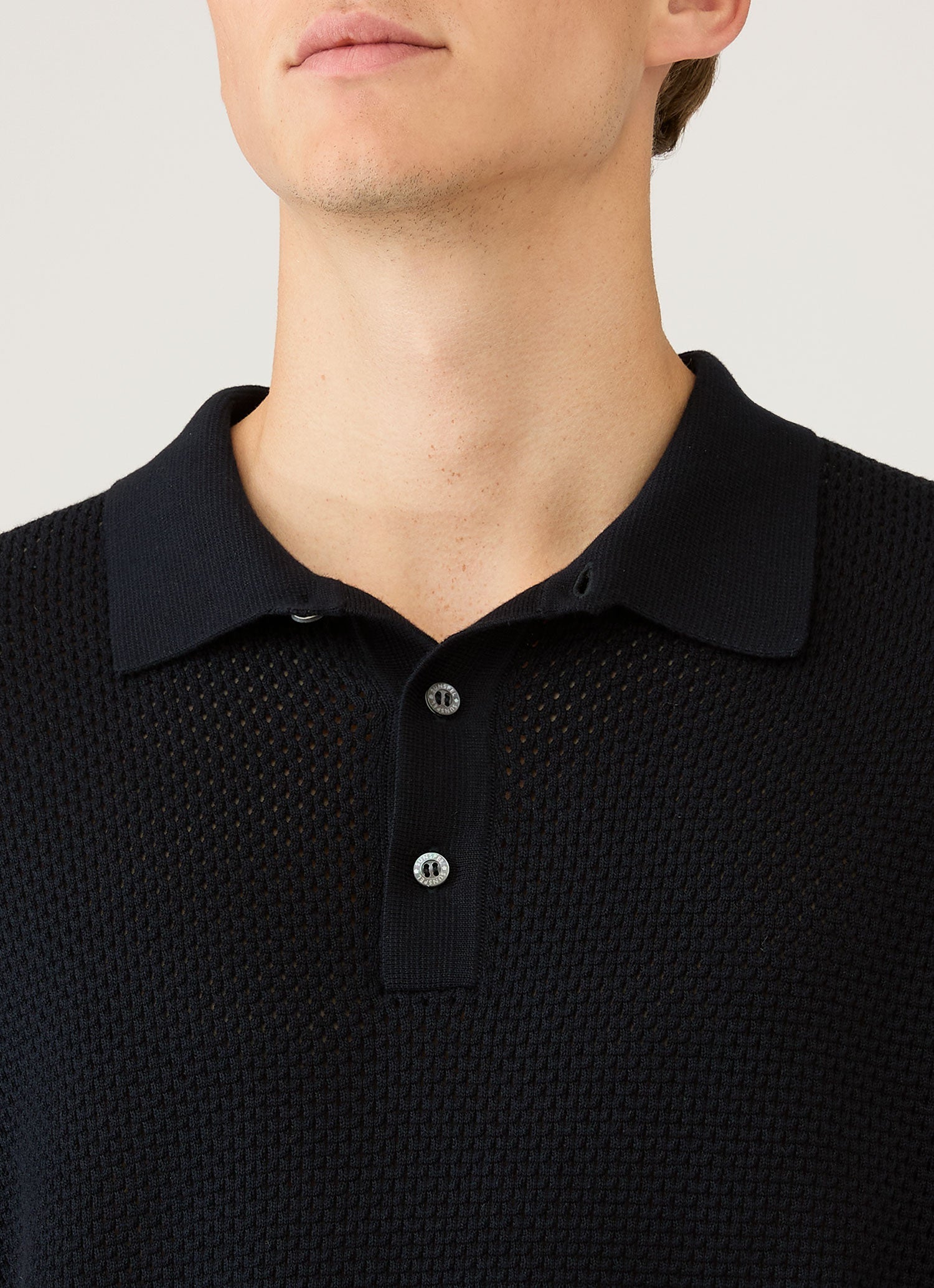 Men's Cotton Mesh Polo Shirt in Navy