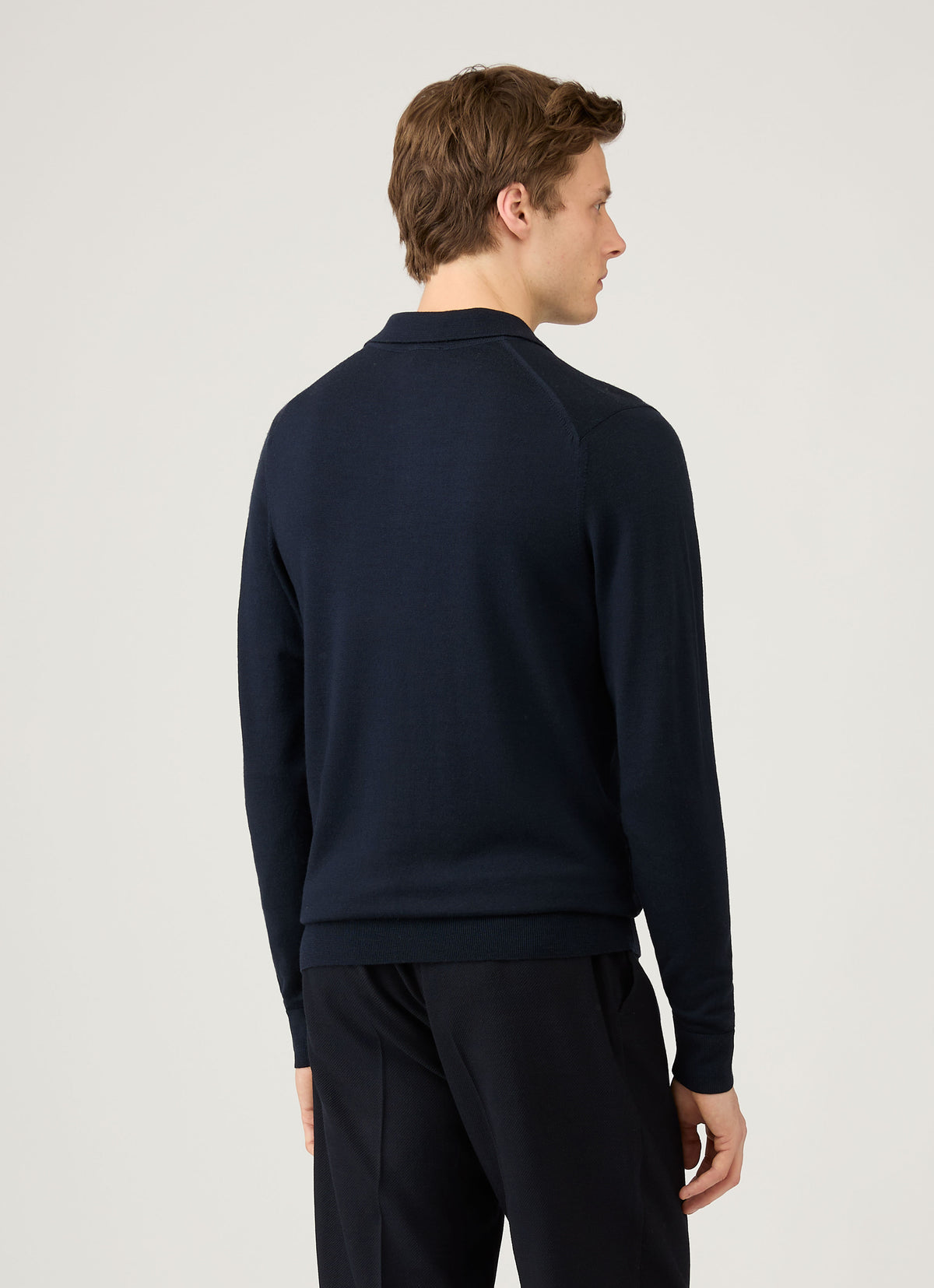 Men's Extra-Fine Merino Knitted Polo Shirt in Navy
