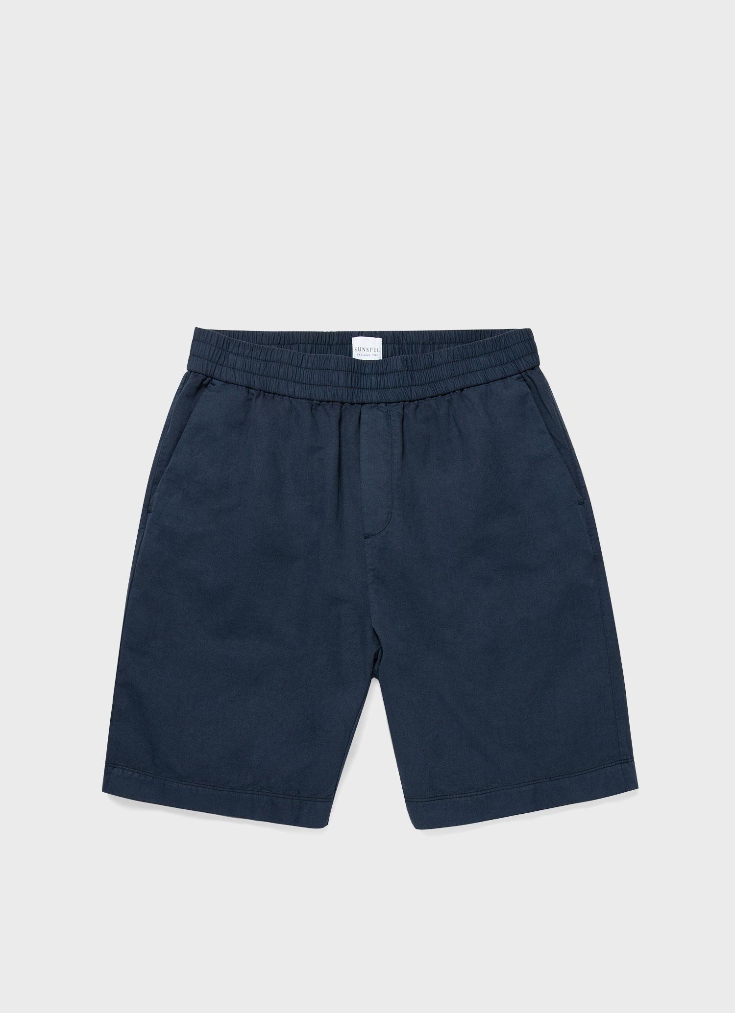 Men's Cotton Linen Drawstring Shorts in Navy