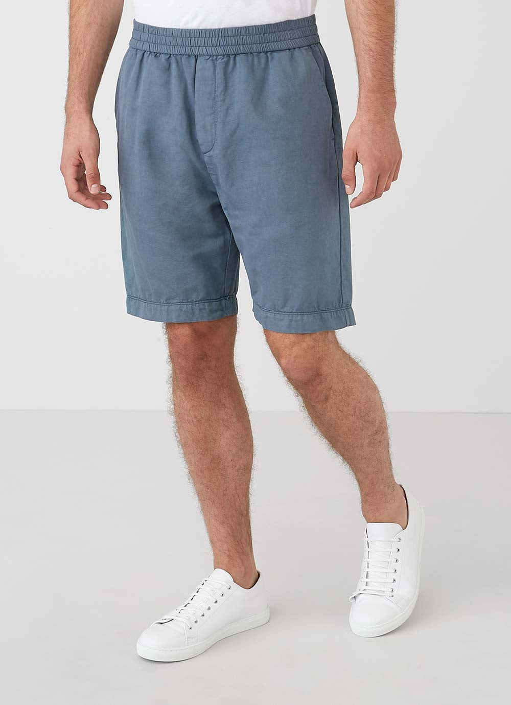Men's Cotton Linen Drawstring Shorts in Blue Slate in Blue Slate