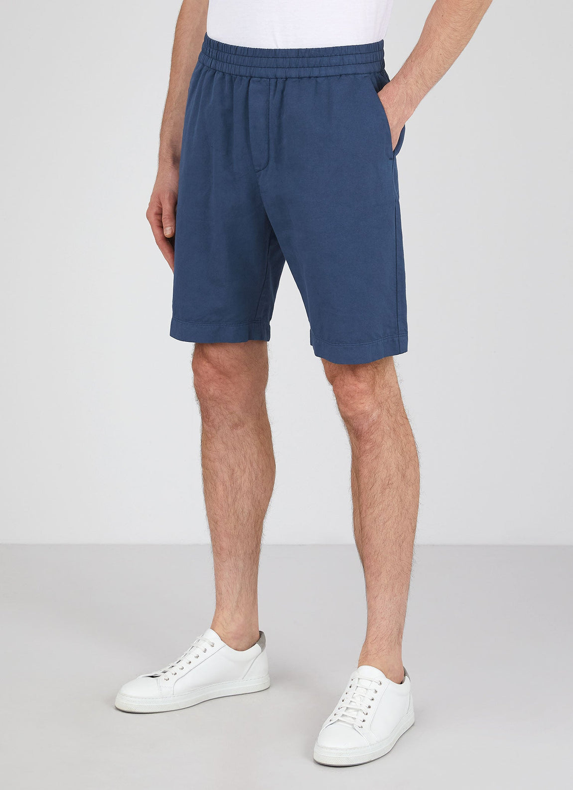 Men's Cotton Linen Drawstring Shorts in Atlantic Blue
