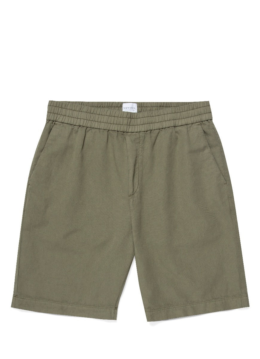 Men's Cotton Linen Drawstring Shorts in Light Khaki