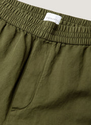Men's Cotton Linen Drawstring Shorts in Deep Olive