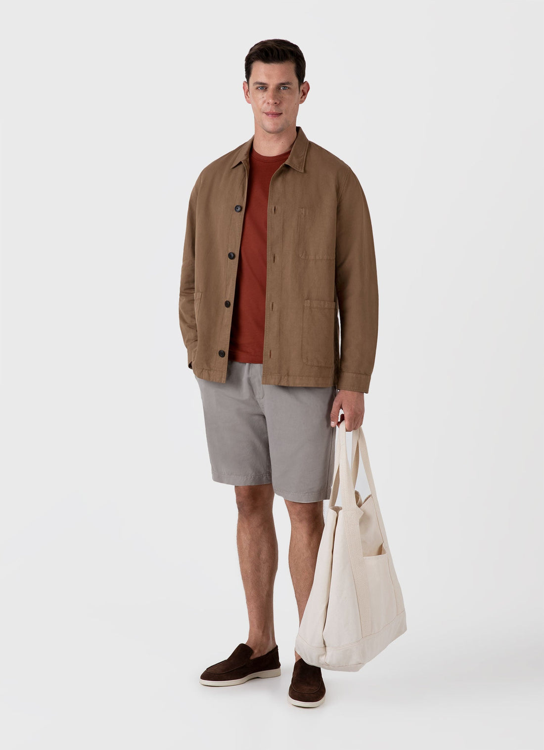 Men's Cotton Linen Drawstring Shorts in Pewter