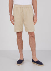 Men's Cotton Linen Drawstring Shorts in Light Stone