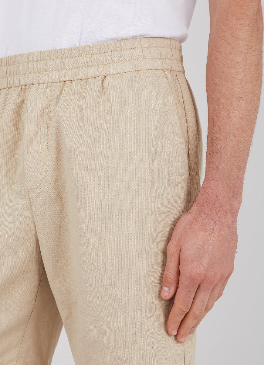 Men's Cotton Linen Drawstring Shorts in Light Stone