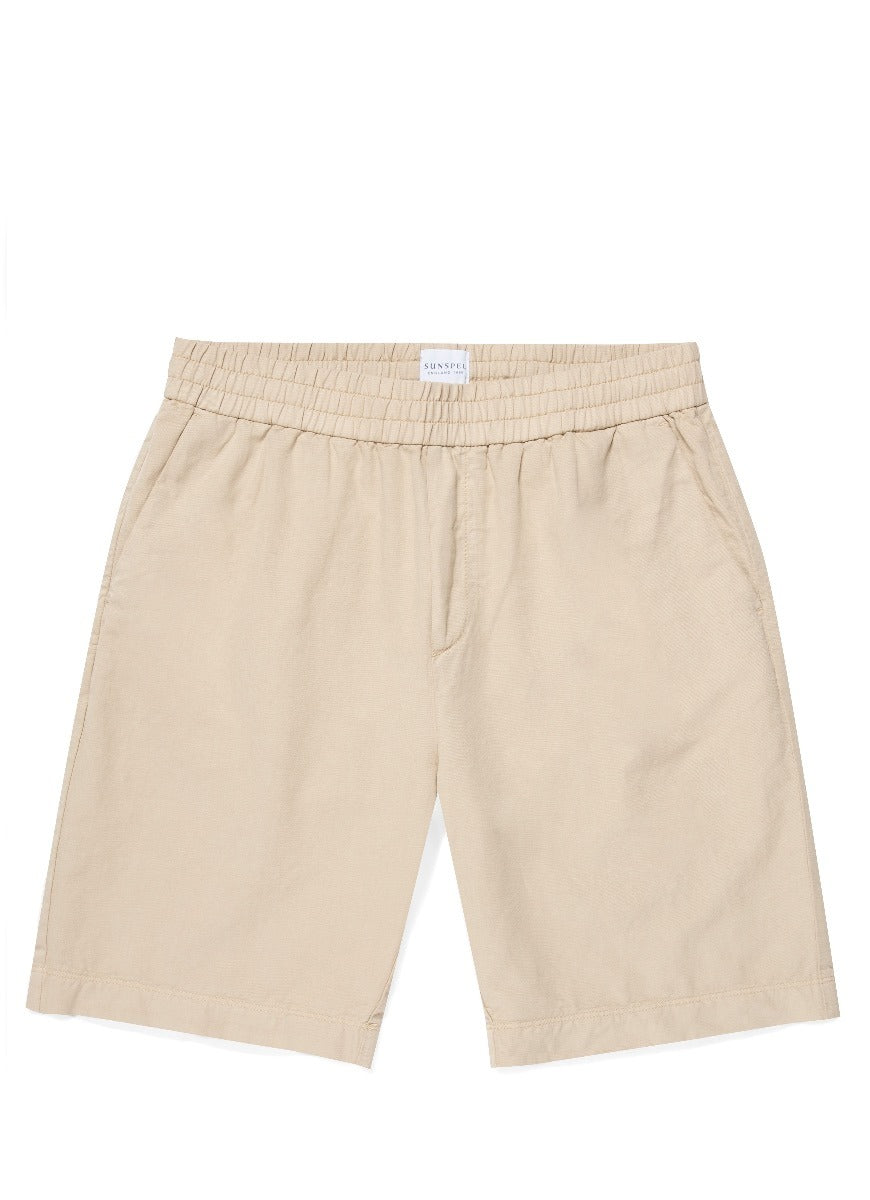Men's Cotton Linen Drawstring Shorts in Light Stone