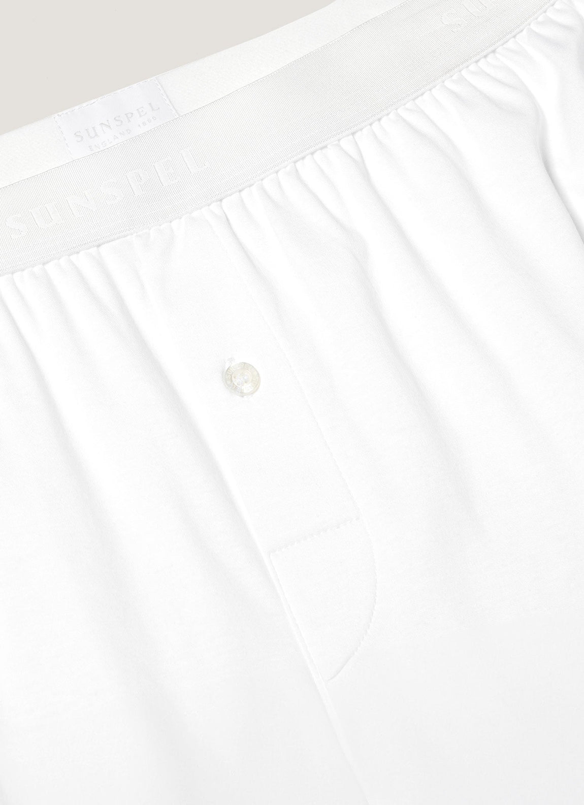 Men's Sea Island Cotton One-Button Boxer Shorts in White