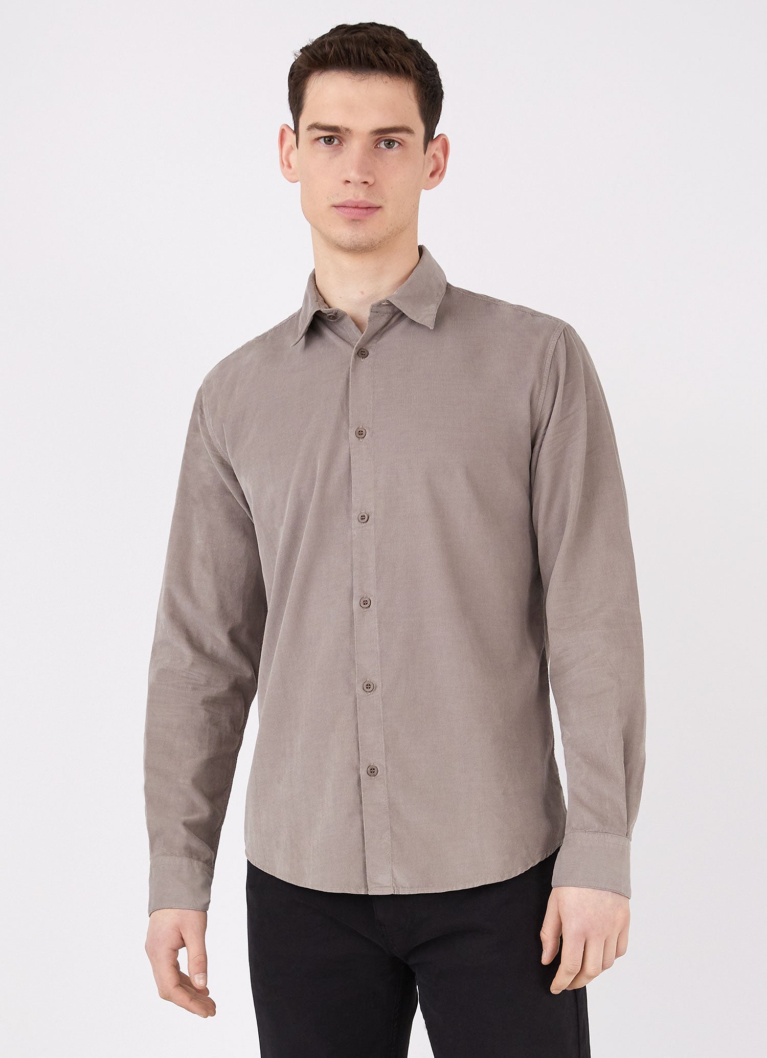 Men's Fine Cord Shirt in Umber Brown