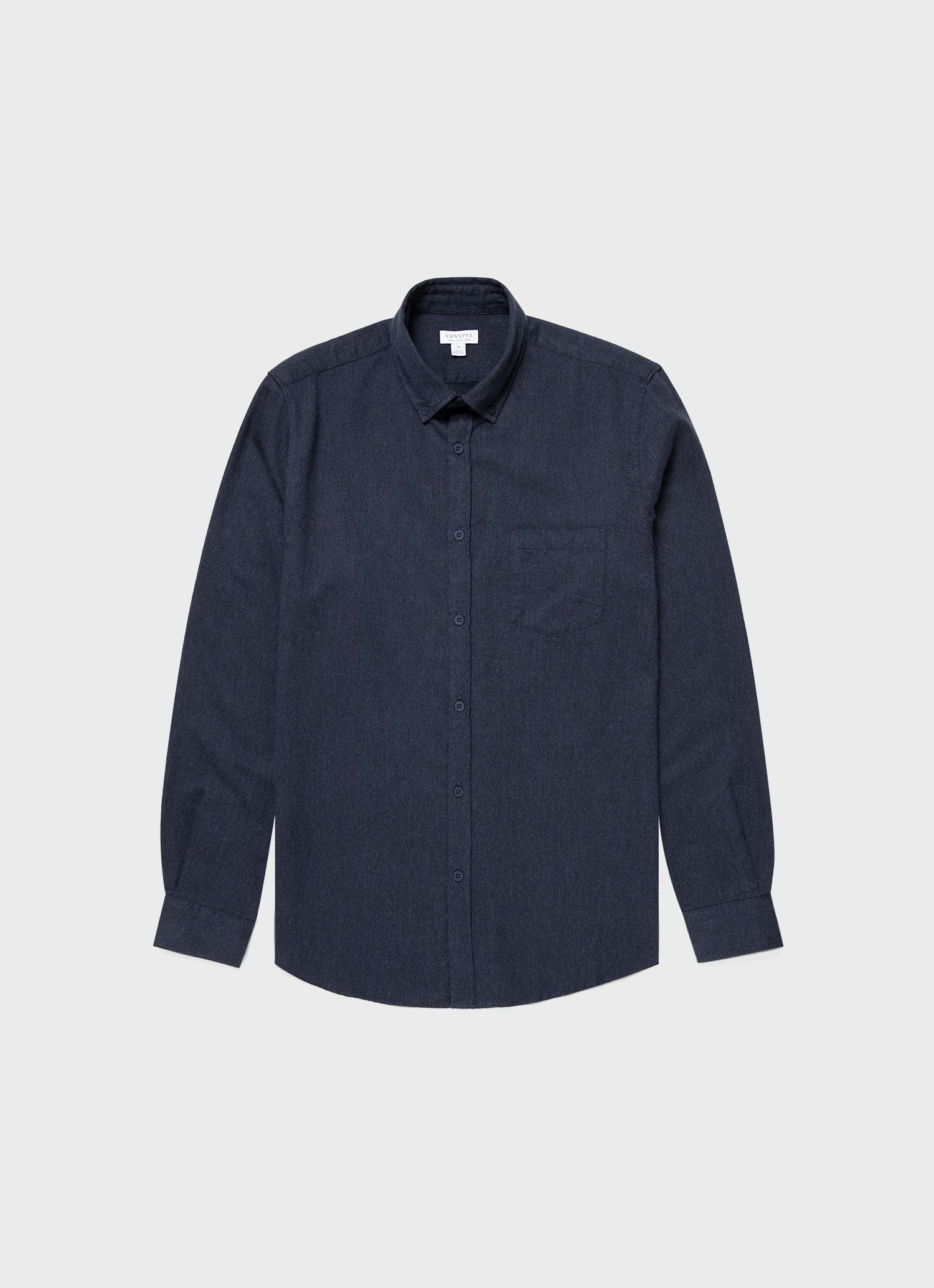 Men's Button Down Flannel Shirt in Navy Melange