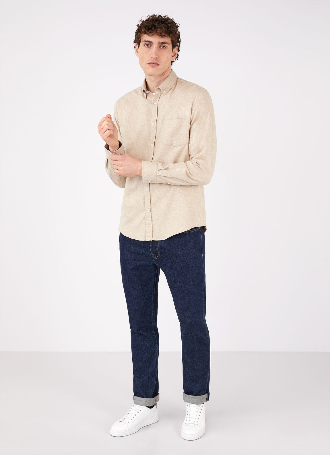 Men's Button Down Flannel Shirt in Oatmeal Melange