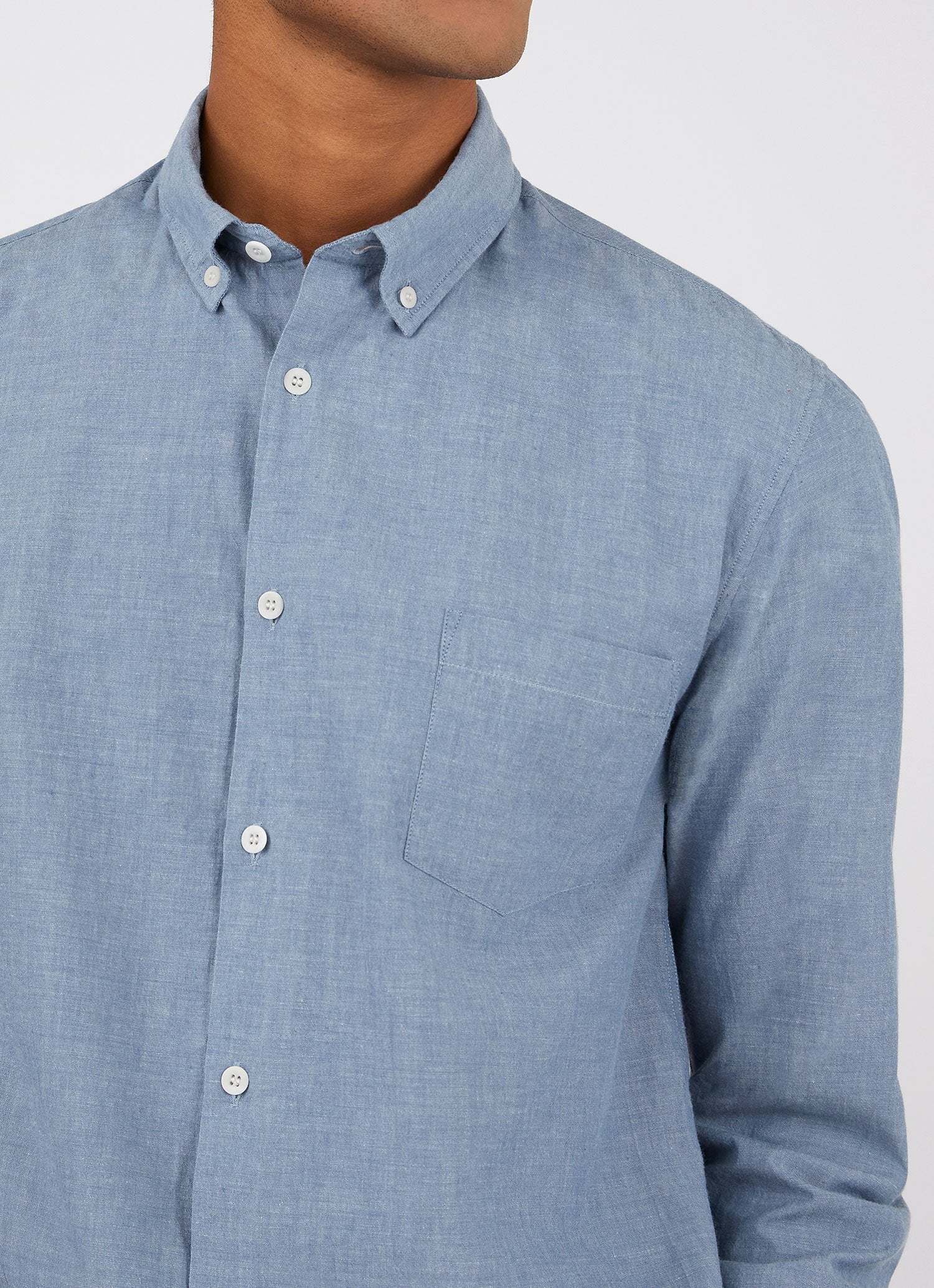 Men's Button Down Japanese Selvedge Shirt in Blue Selvedge Chambray