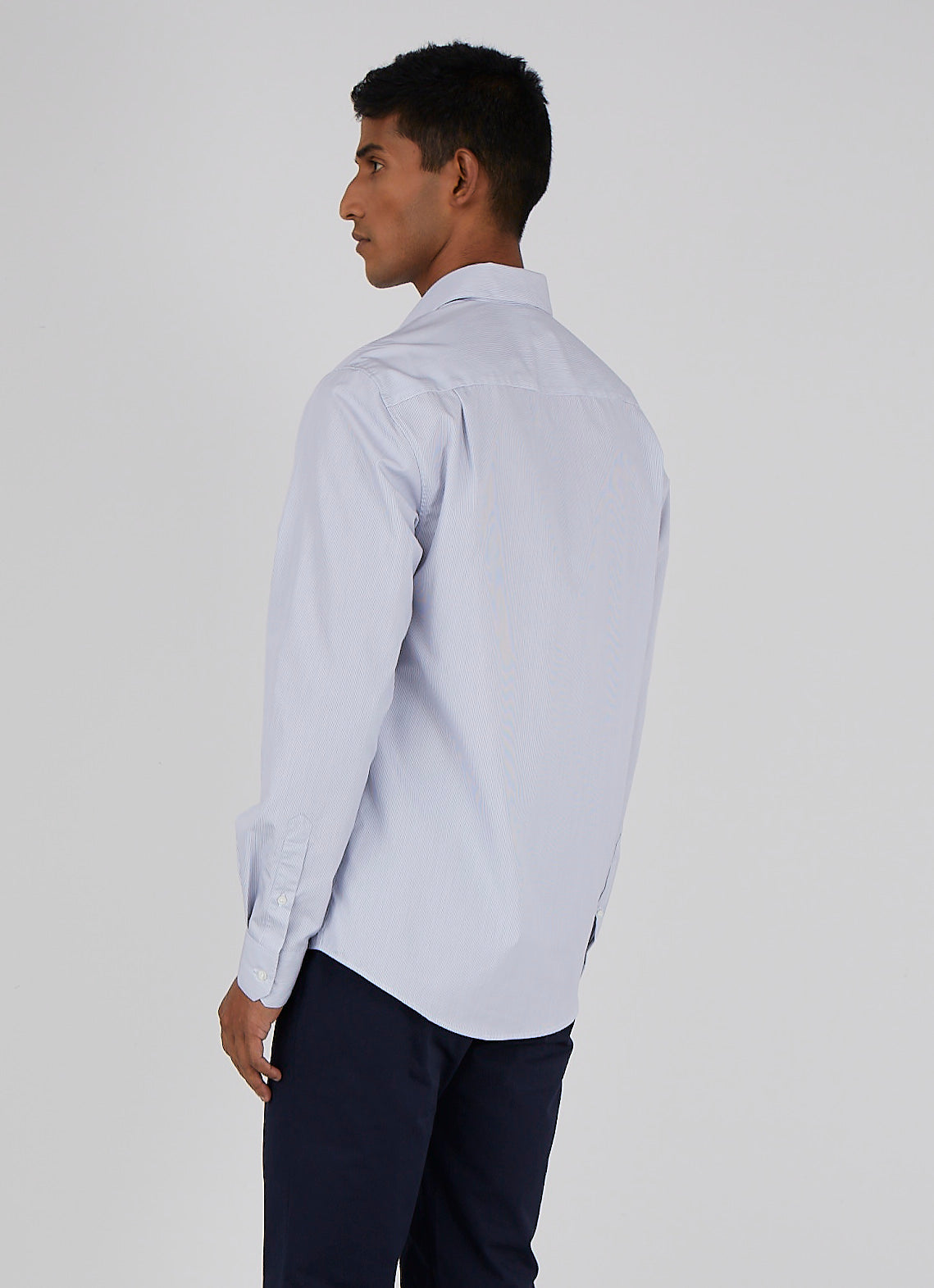 Men's Sea Island Cotton Shirt in Navy/White Fine Stripe