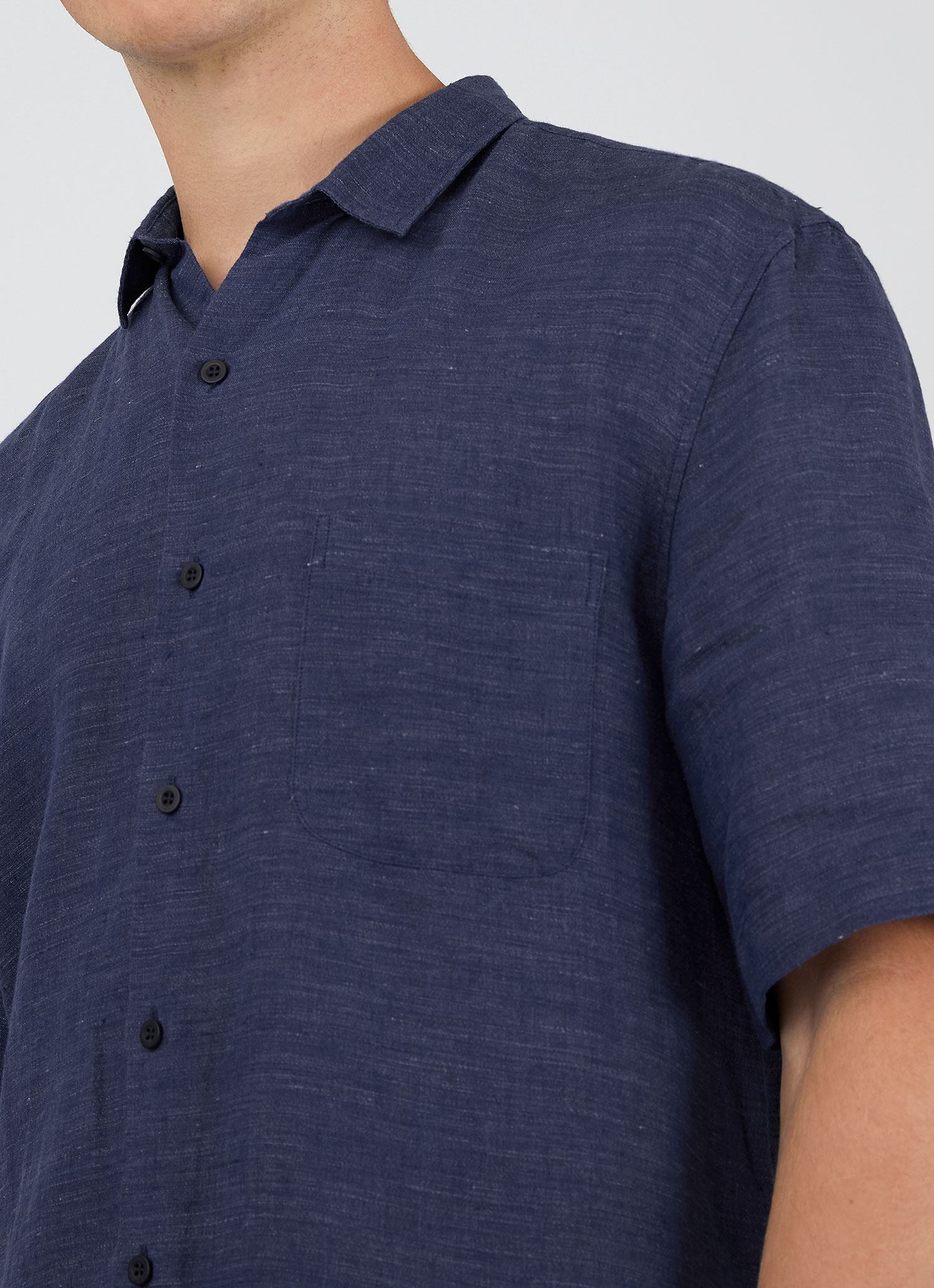 Men's Linen Short Sleeve Shirt in Navy Melange