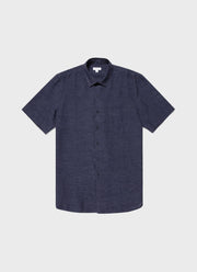 Men's Linen Short Sleeve Shirt in Navy Melange