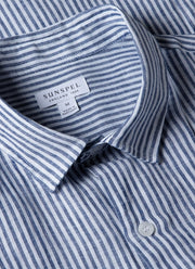 Men's Short Sleeve Linen Shirt in Navy/White Classic Stripe
