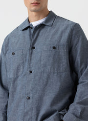 Men's Japanese Chambray Overshirt in Mid Blue Chambray