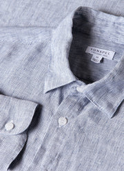 Men's Linen Shirt in White/Navy Micro Stripe