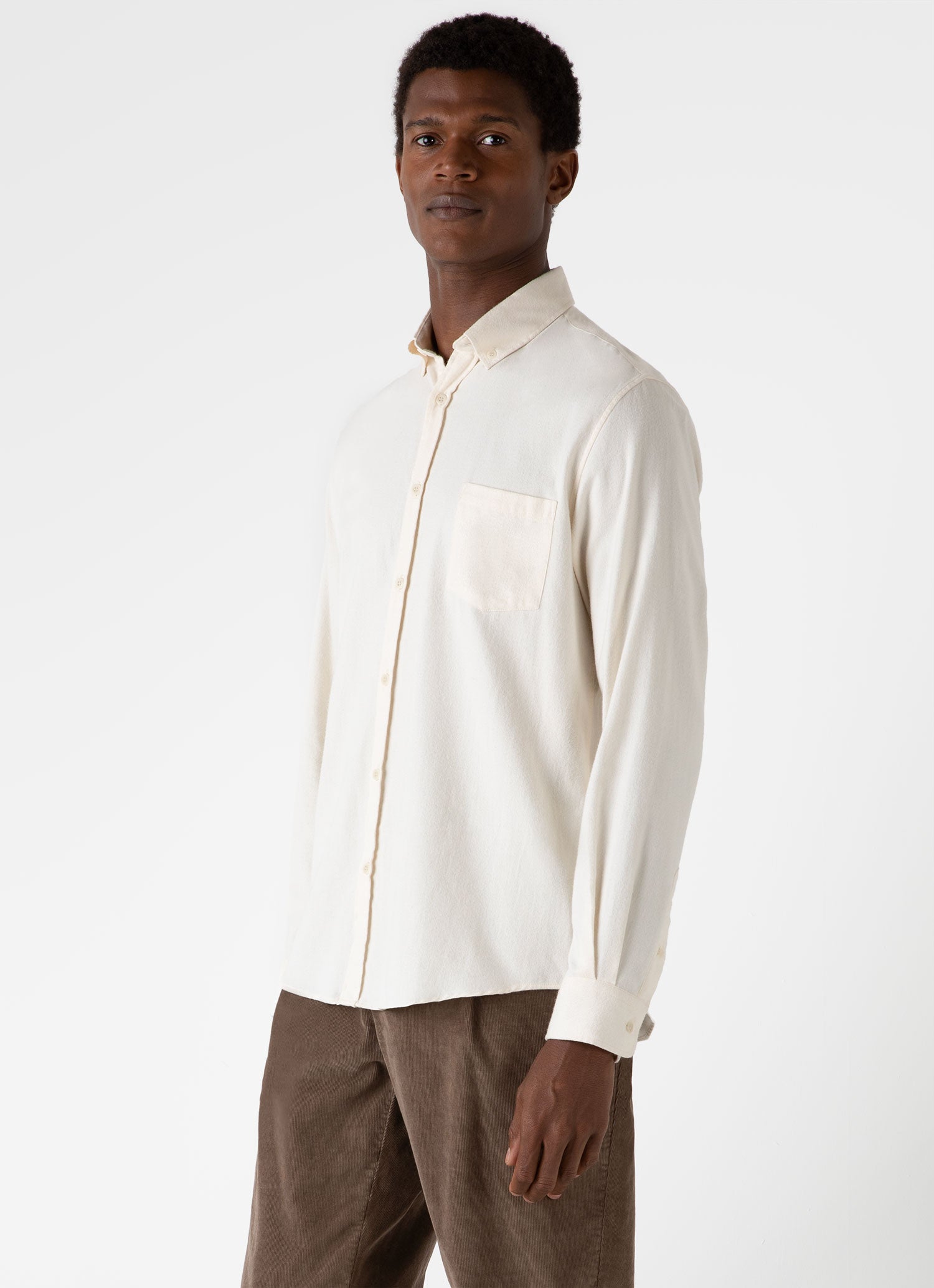Men's Button Down Flannel Shirt in Ecru