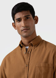 Men's Button Down Flannel Shirt in Dark Camel