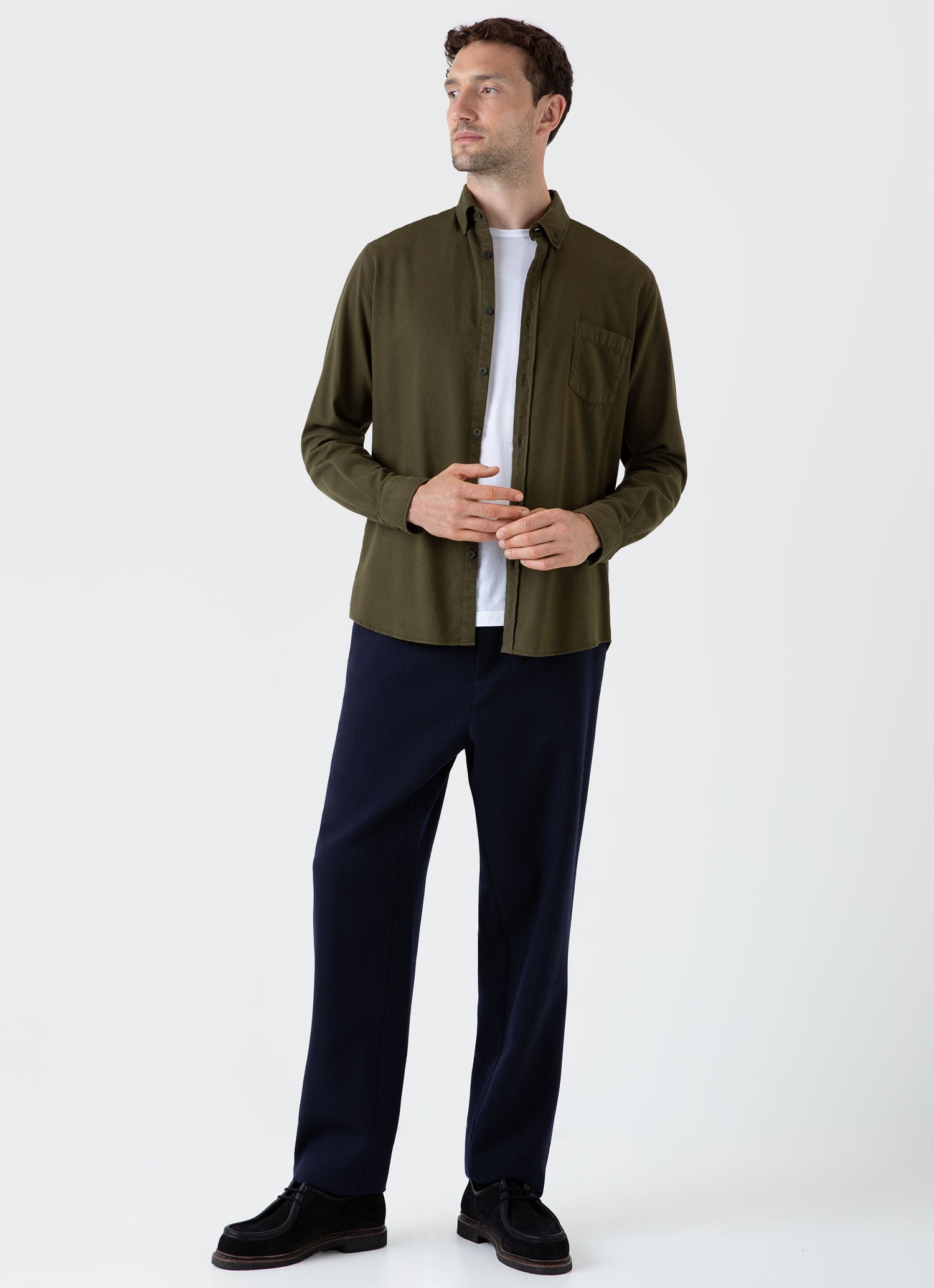 Men's Button Down Flannel Shirt in Dark Olive