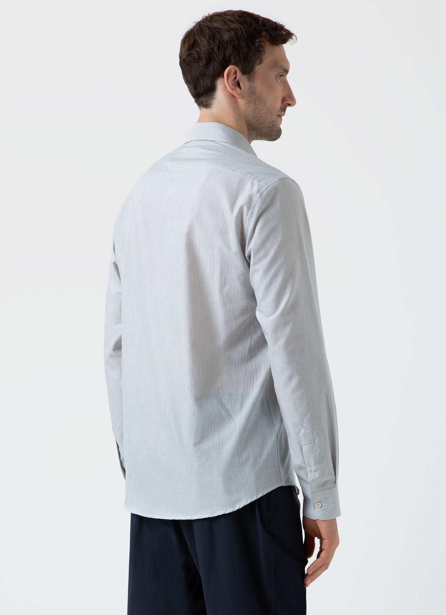 Men's Cotton Cashmere Shirt in Light Blue/White