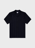 Men's Embroidered Stripe Camp Collar Shirt in Navy
