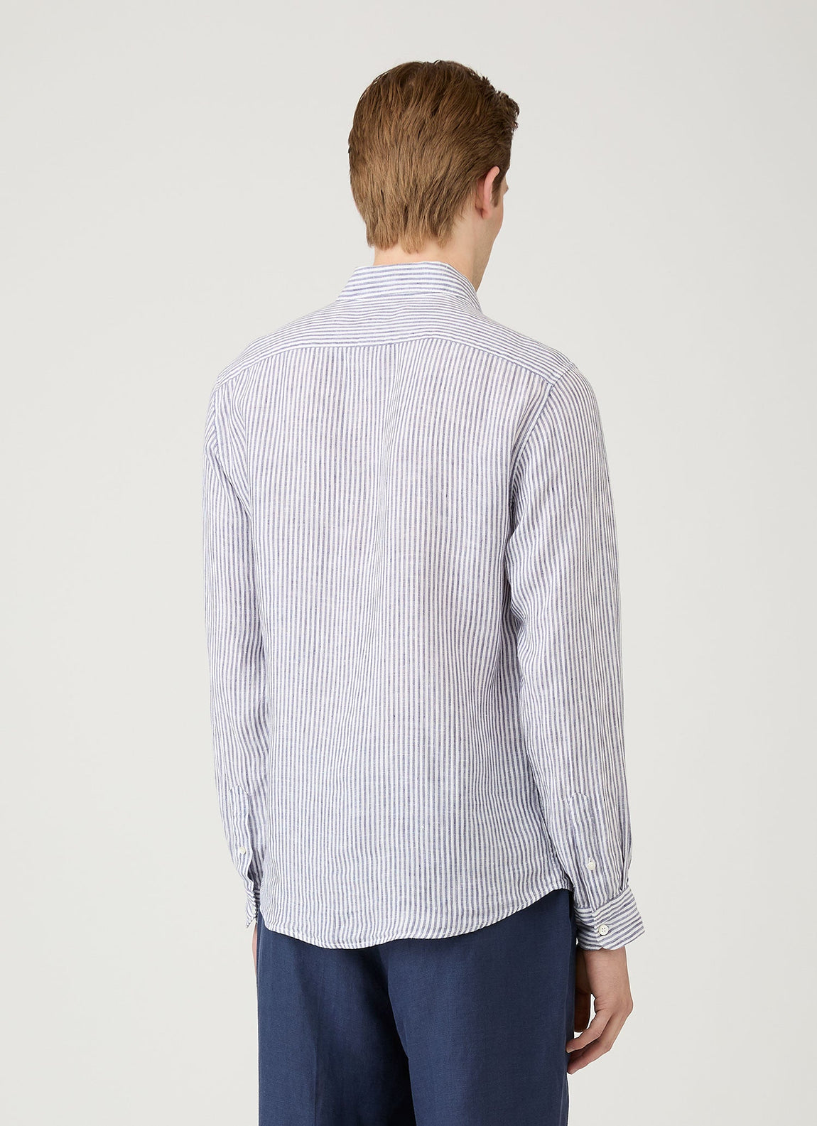 Men's Linen Shirt in White/Navy