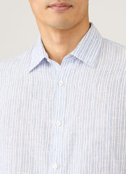 Men's Linen Shirt in Sky Blue/Navy