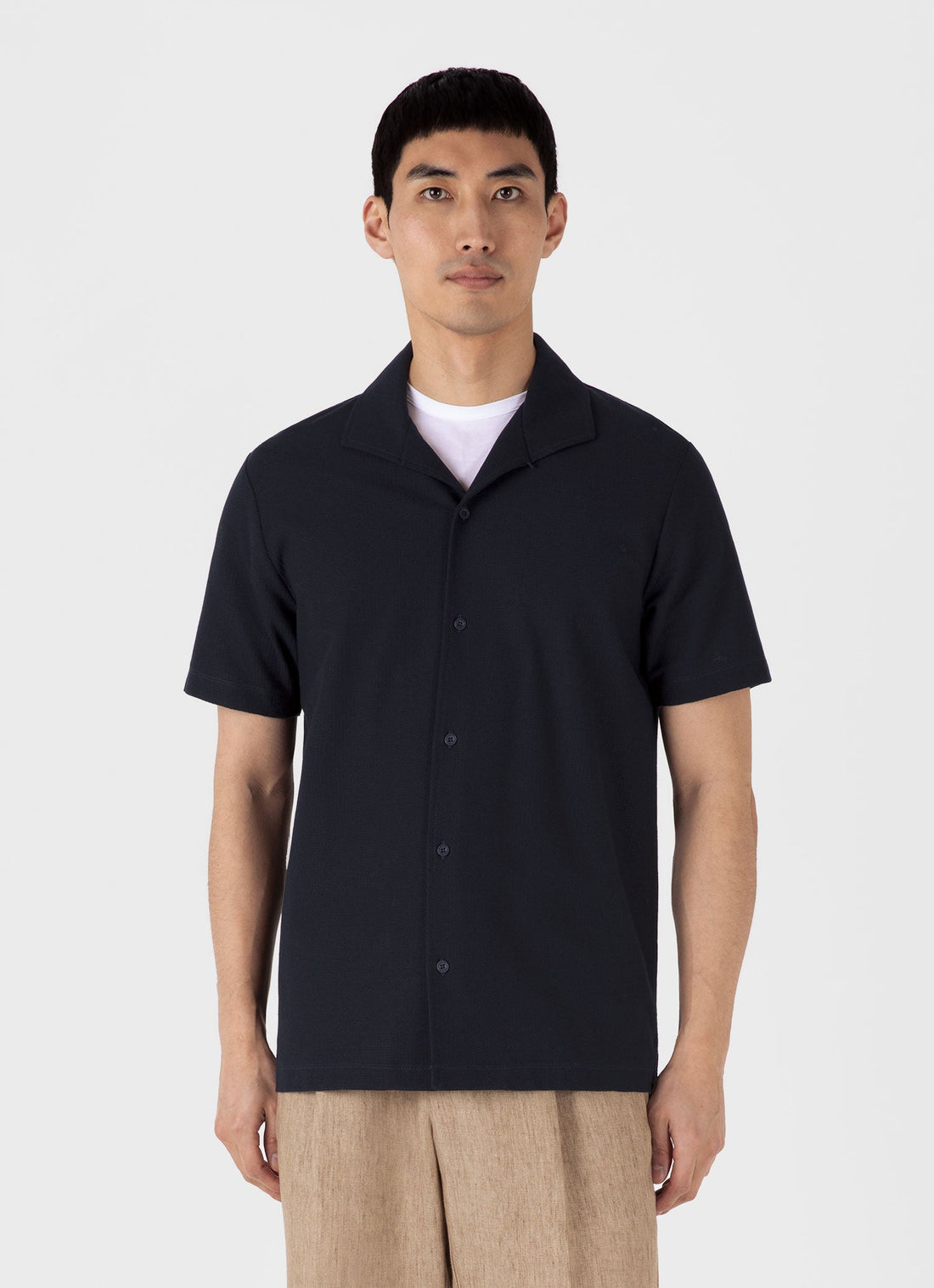 Men's Short Sleeve Textured Jersey Shirt in Midnight Navy