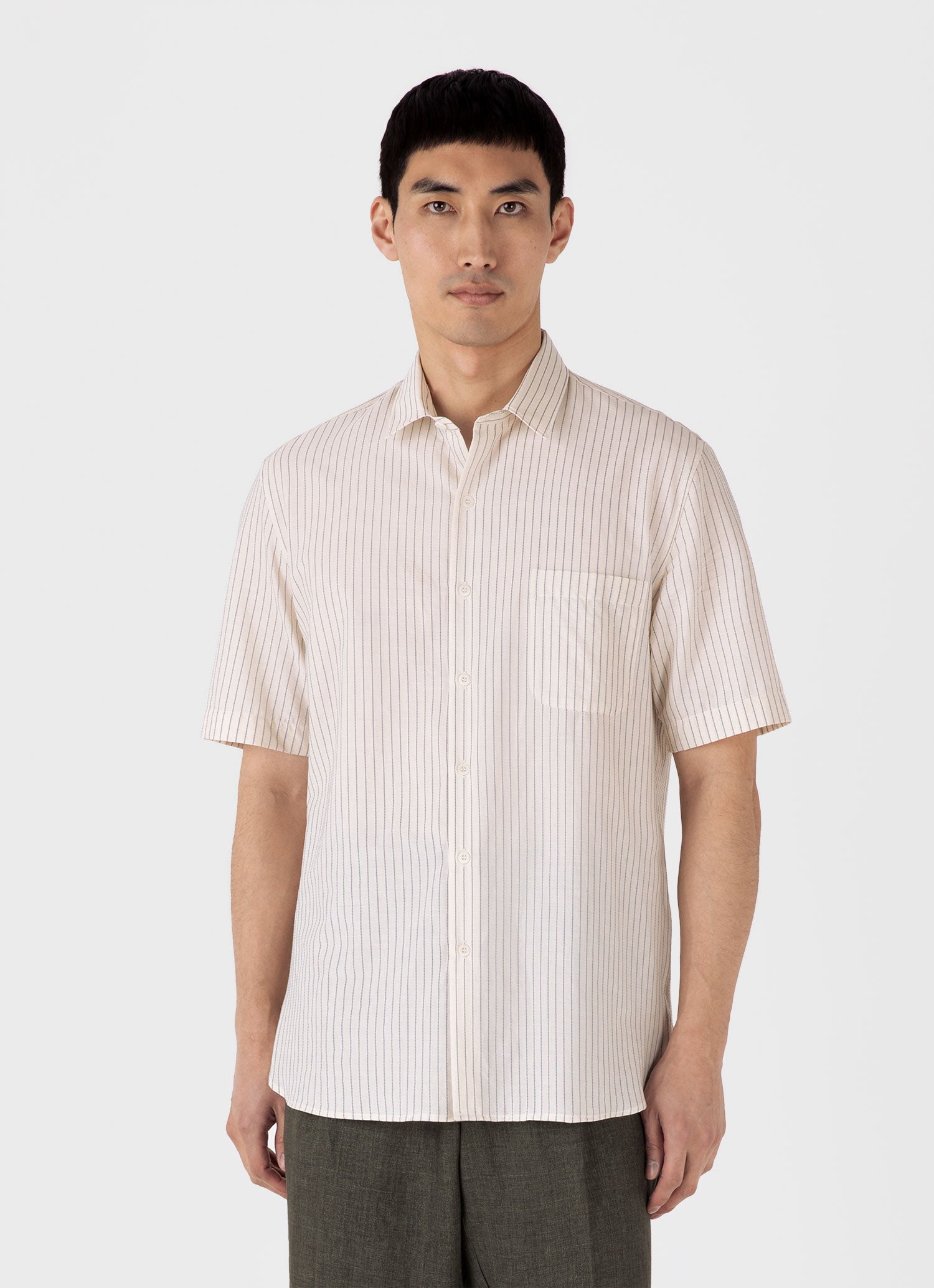Men's Short Sleeve Vintage Stripe Shirt in Vintage Blue/Ecru