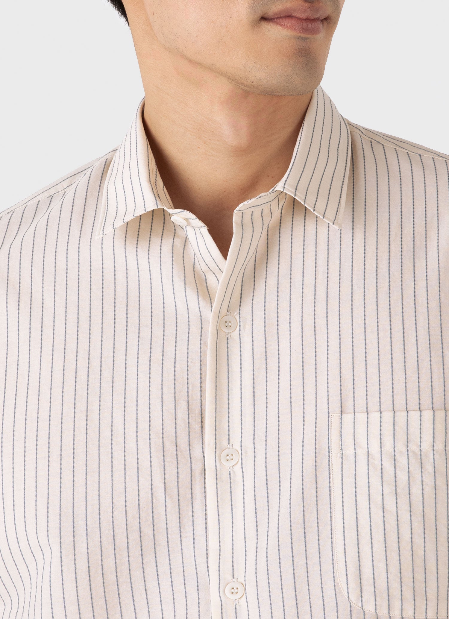 Men's Short Sleeve Vintage Stripe Shirt in Vintage Blue/Ecru