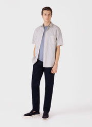 Men's Short Sleeve Vintage Stripe Shirt in Soft Denim/Ecru