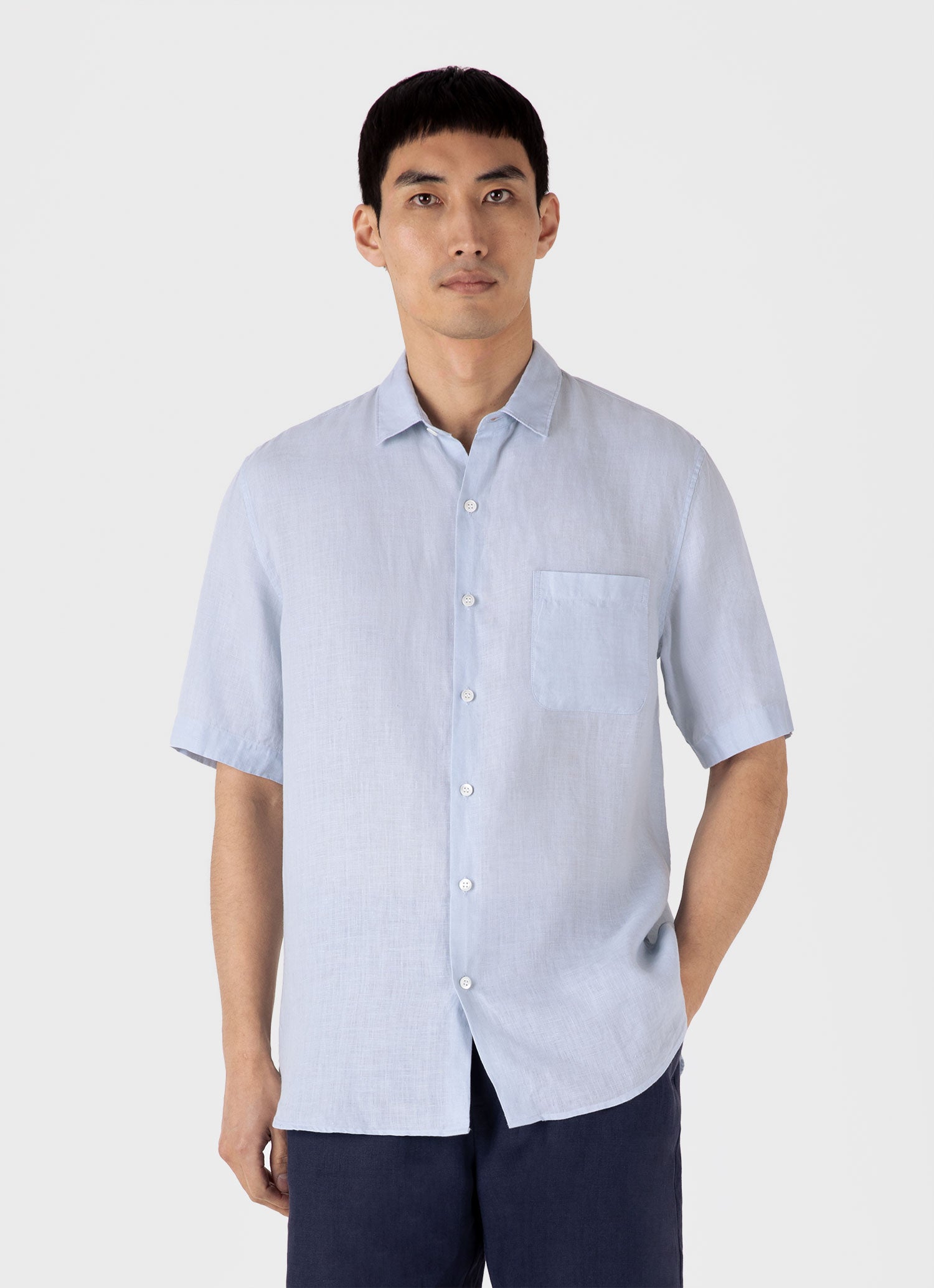Men's Short Sleeve Linen Shirt in Light Blue