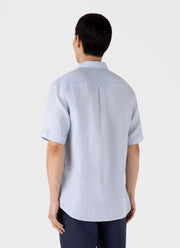 Men's Short Sleeve Linen Shirt in Light Blue