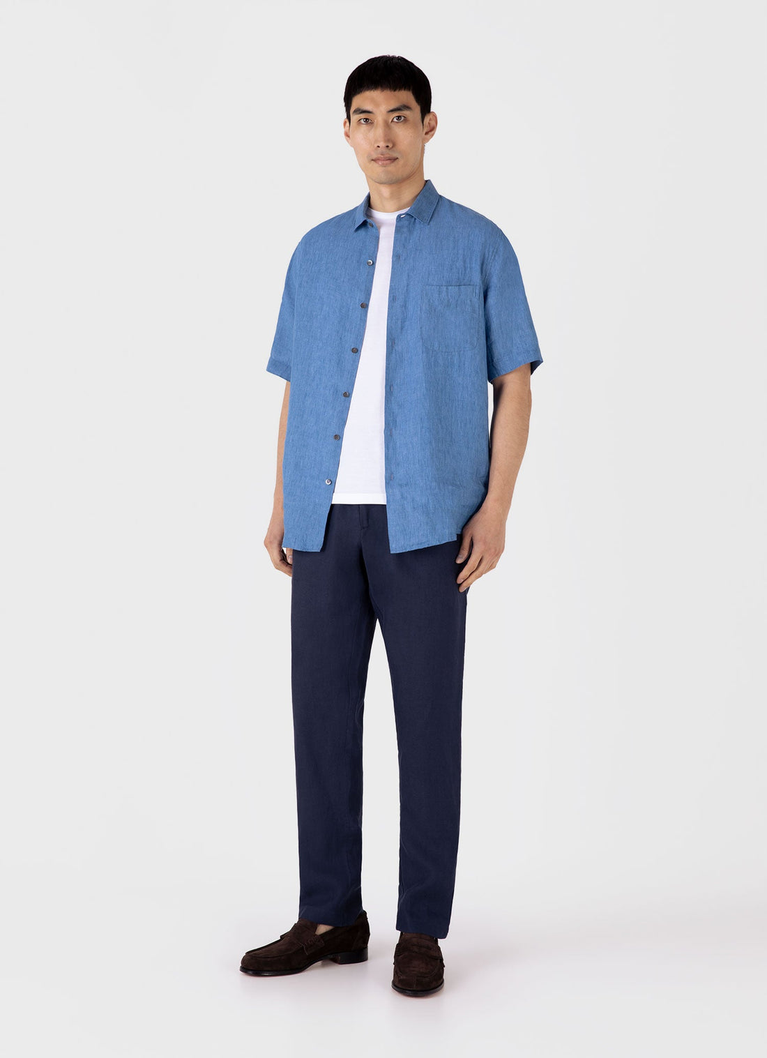 Men's Short Sleeve Linen Shirt in Cool Blue