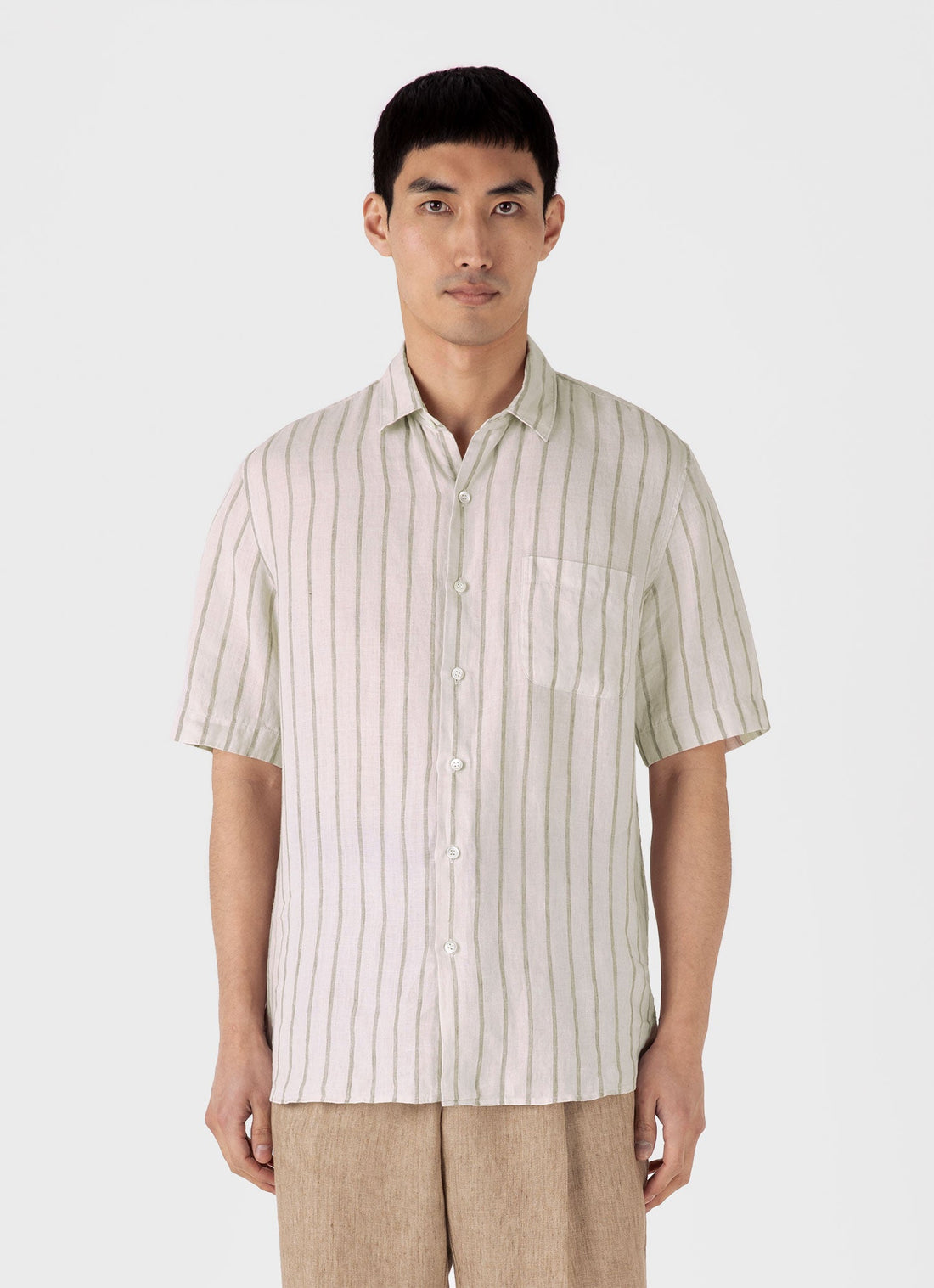 Men's Short Sleeve Linen Shirt in Dune/Ecru