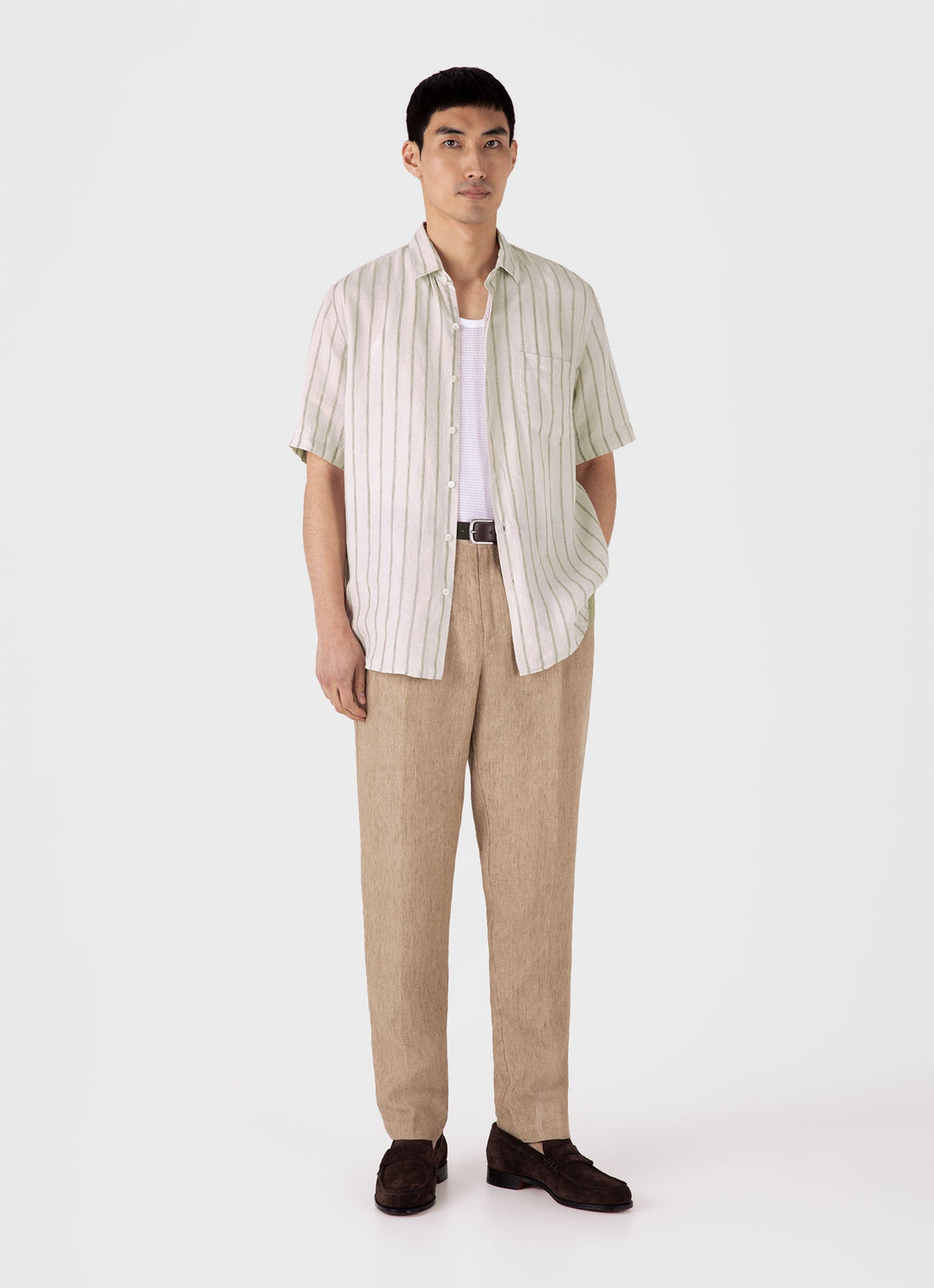 Men's Short Sleeve Linen Shirt in Dune/Ecru