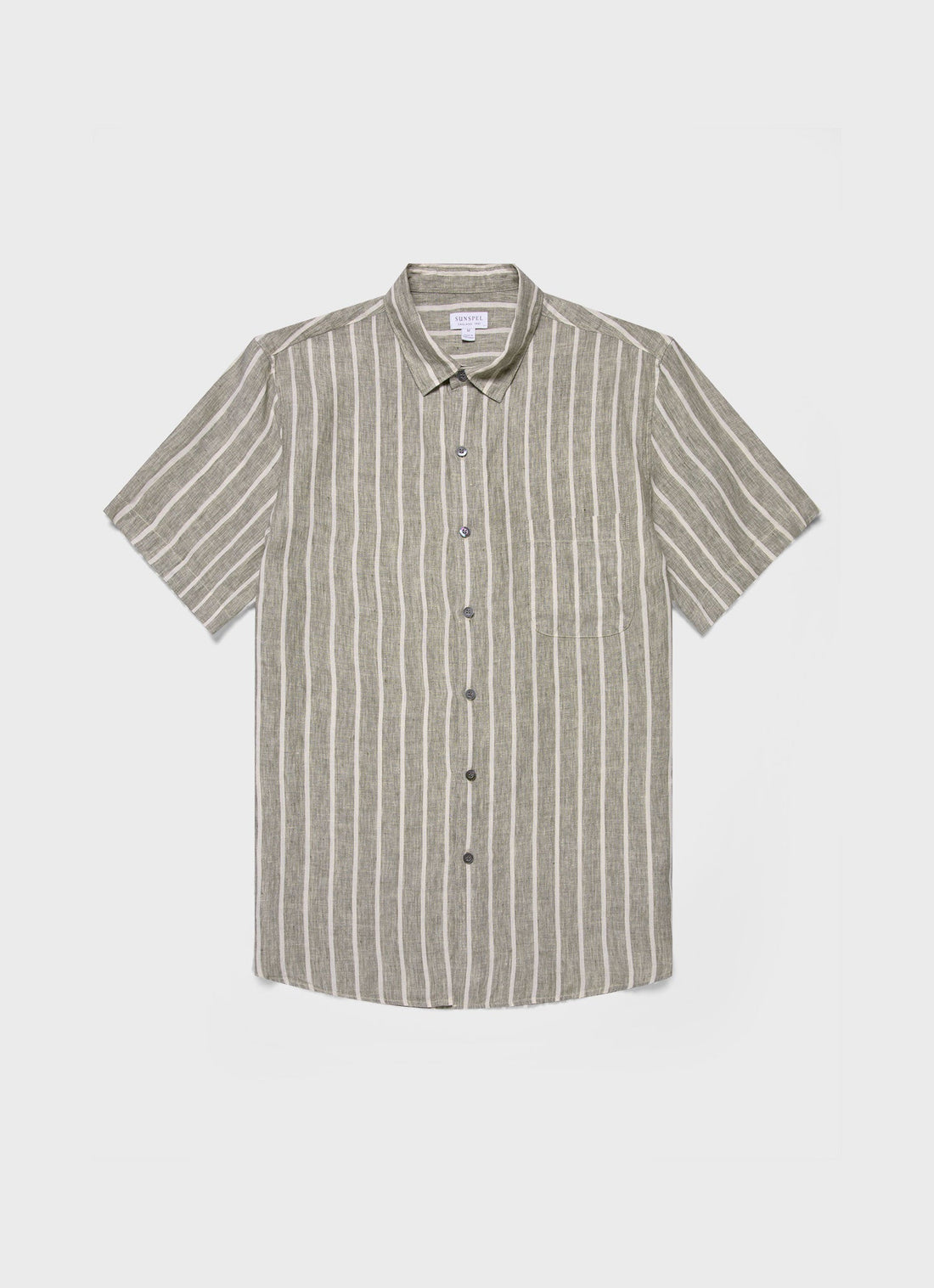 Men's Short Sleeve Linen Shirt in Dusk Green/Ecru