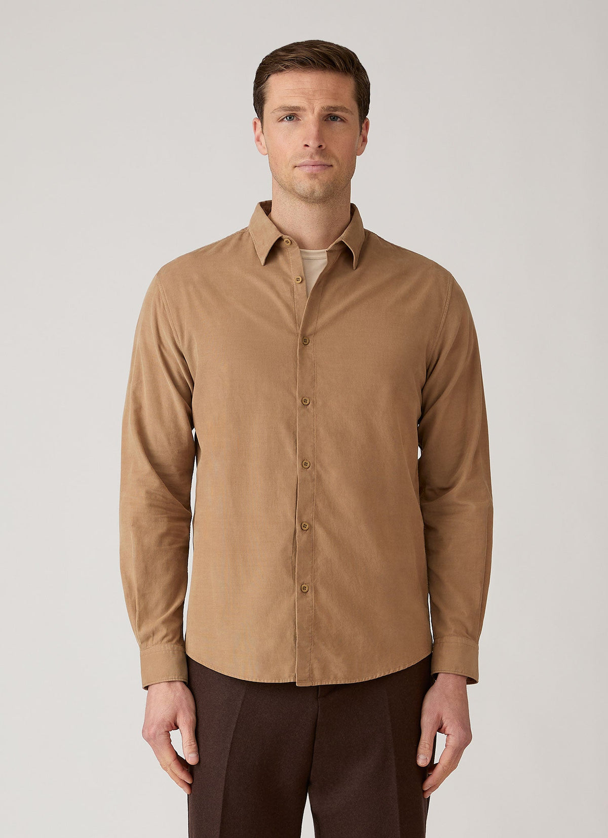 Men's Fine Cord Shirt in Dark Beige