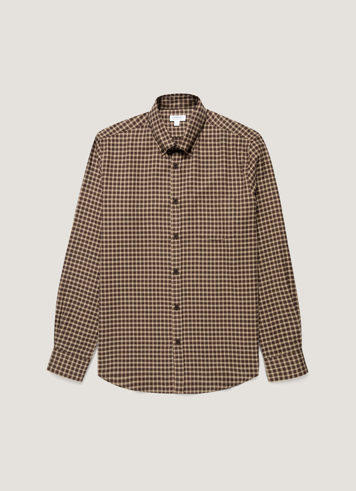 Men's Button Down Flannel Shirt in Chestnut Small Melton Check